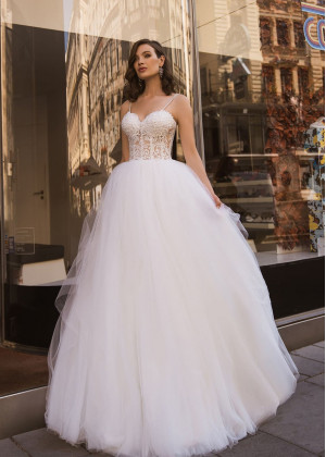 Beaded Spaghetti Straps Lace Tulle Wedding Dress